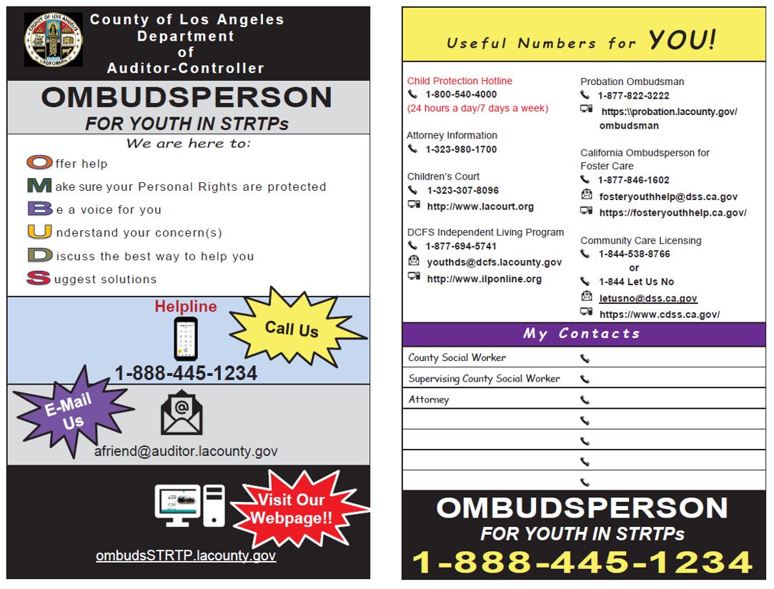Ombudsperson For Youth in STRTPs Handout (English) - click to download pdf